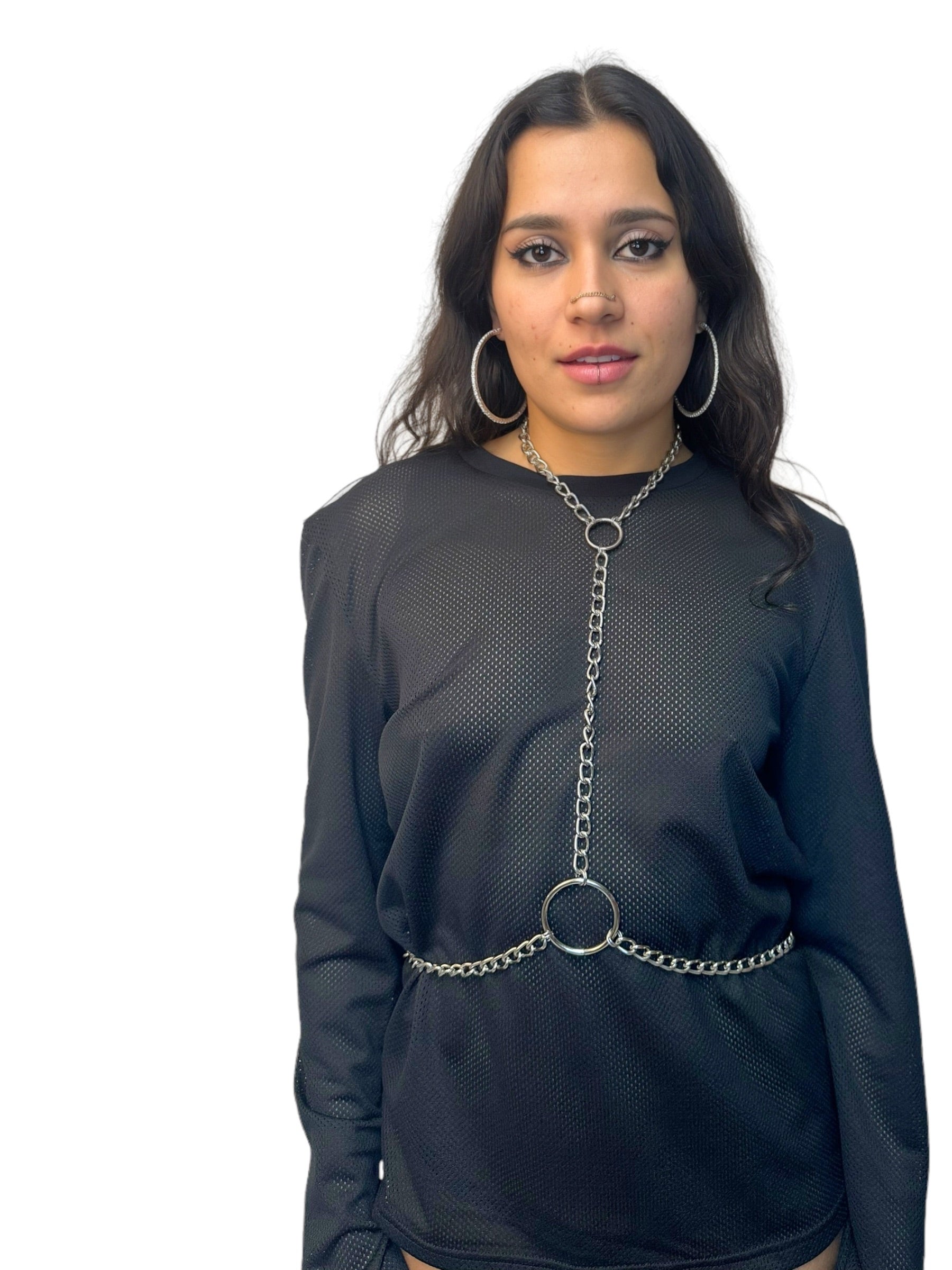 meisje met metalen 2 o ring chain harnas