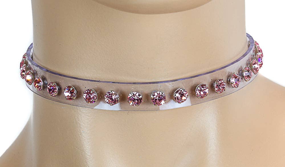 Funk Plus - Transparante vinyl choker met rhinestones - Verkrijgbaar in lichtroze en aurora