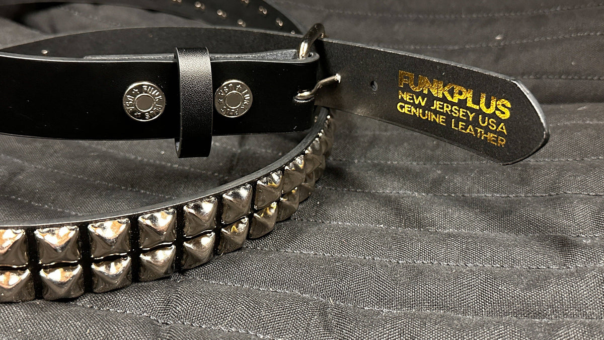 Funk Plus - Leren rave belt - 2 rijen pyramid studs - Zwart