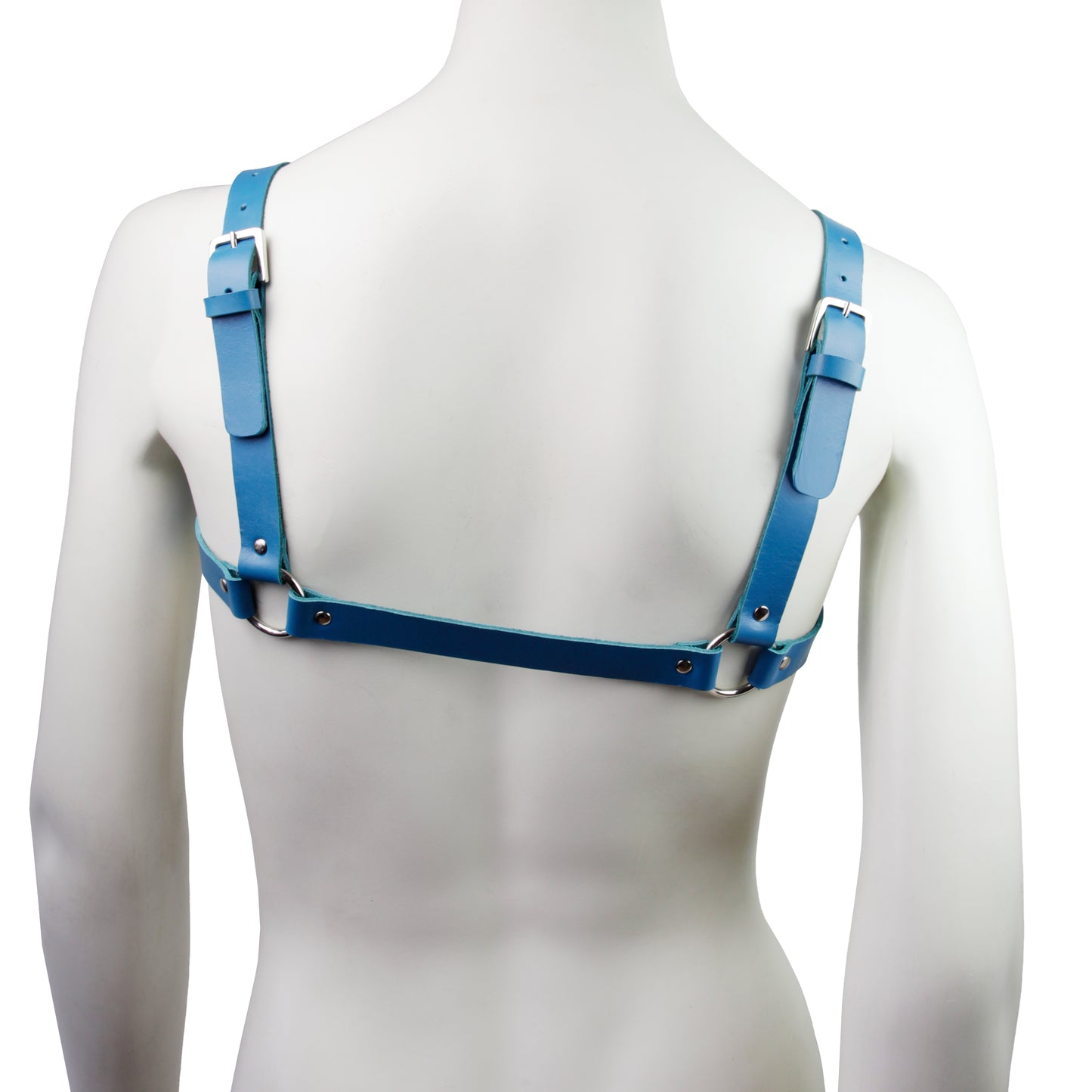 achterkant blauwe leren borstharnas, ravewear