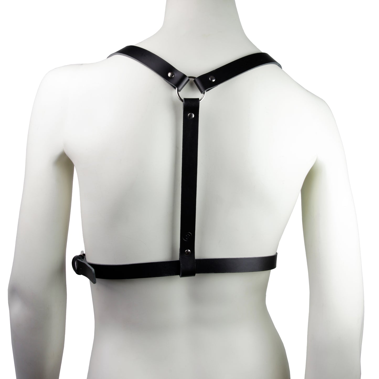 achterkant zwart leren harnas, ravewear