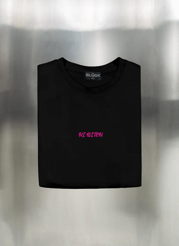 cropped tee met roze tekst hi bicth