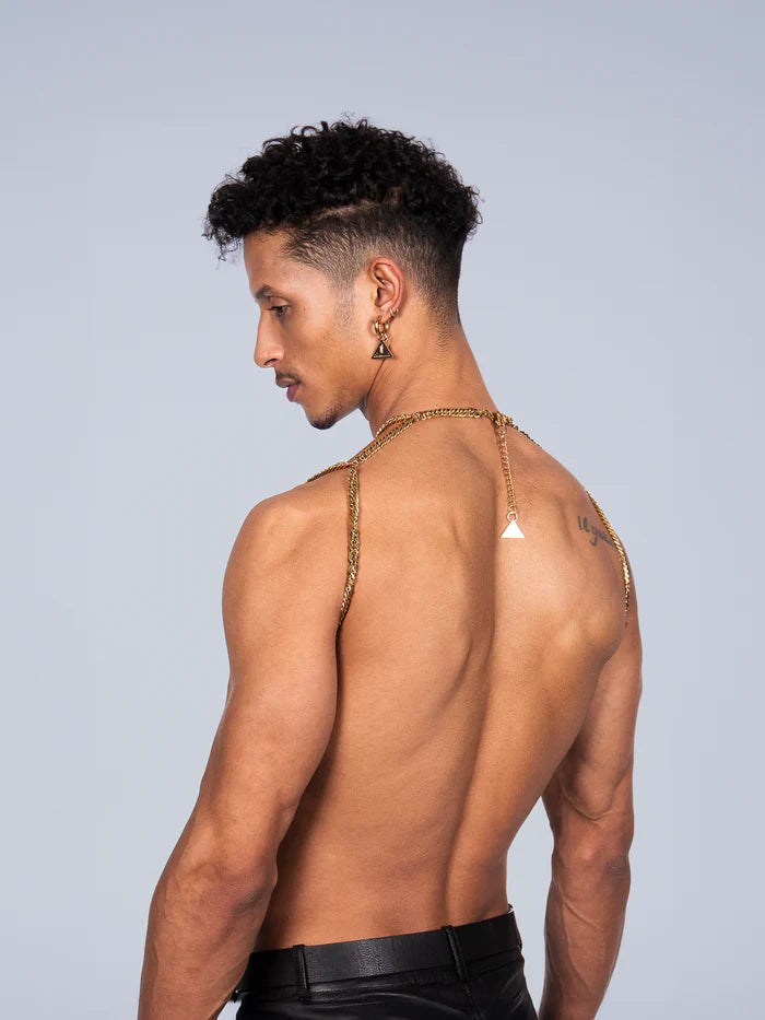 achterkant van gouden bodychain in 24k goud