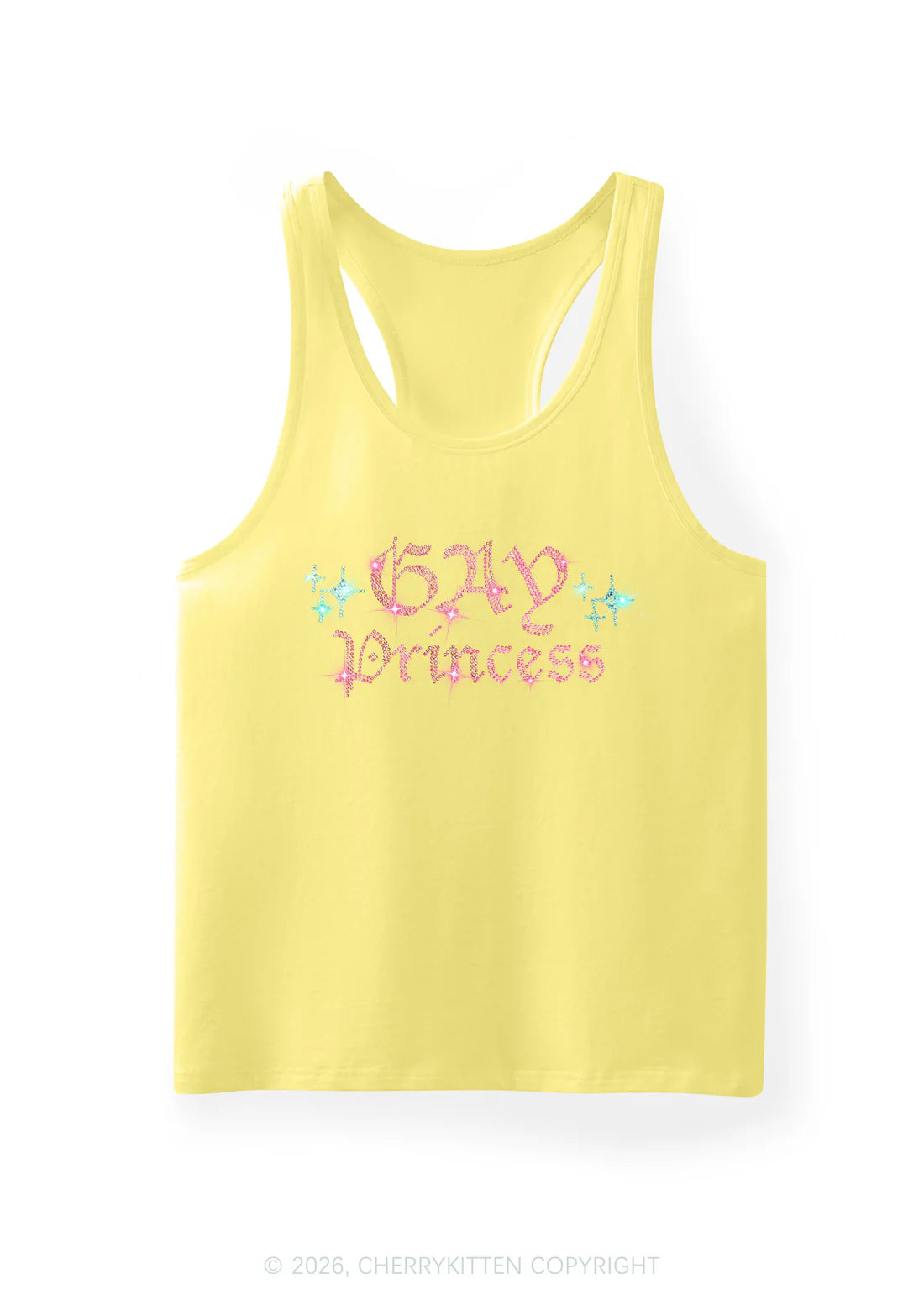 gay princess tank top in geel en strass