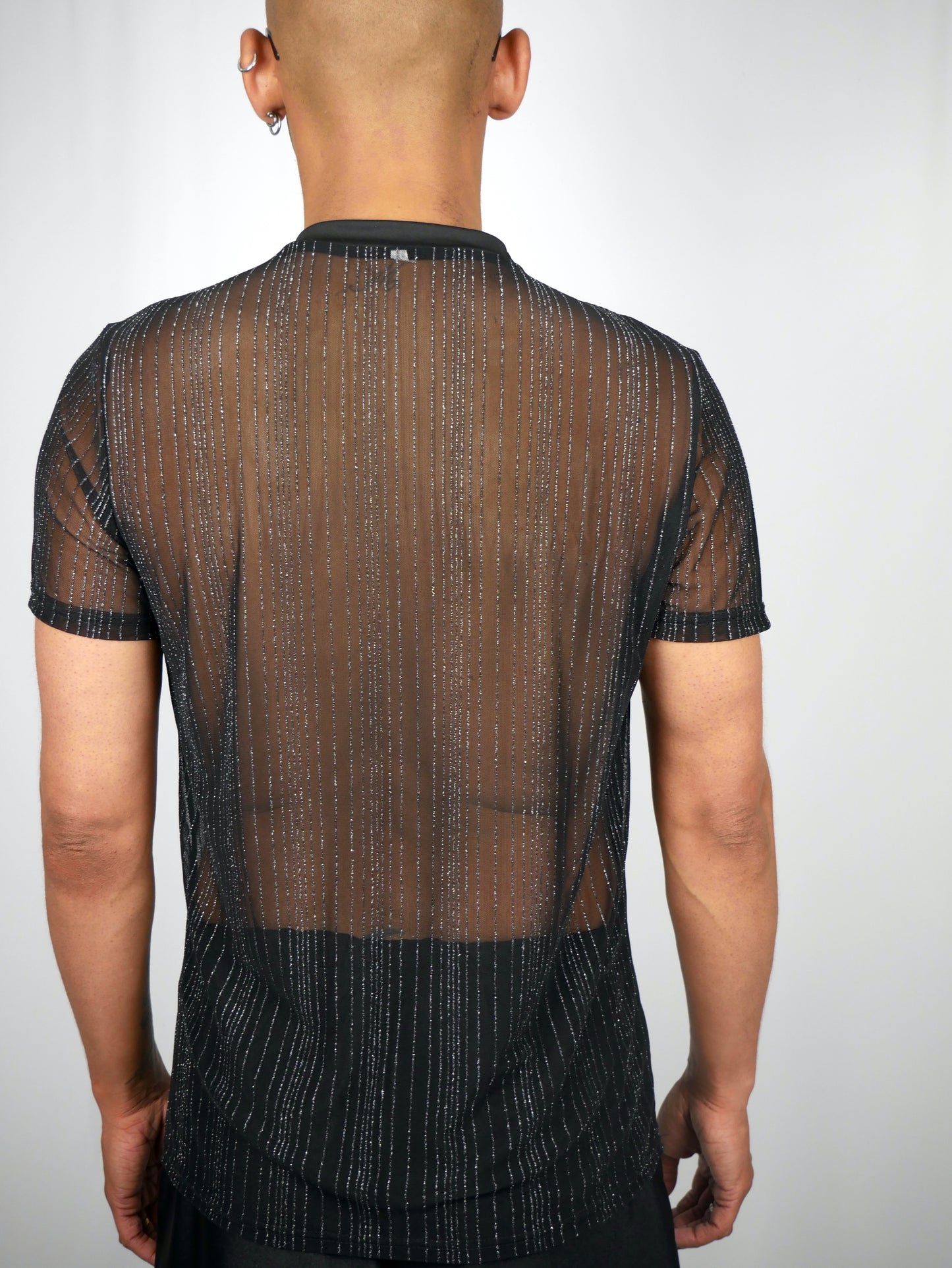 FAC SHOP - Pinstripe glitter mesh shirt - Zwart