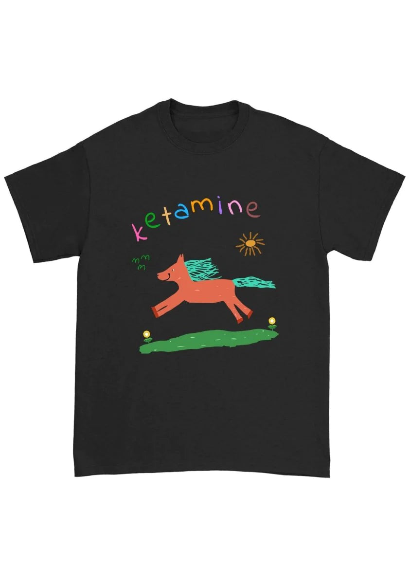 zwart shirt met paardje en ketamine, ravewear