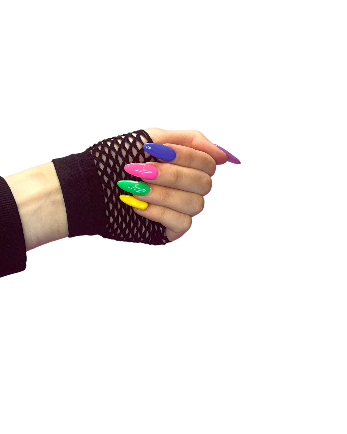 zwarte korte fishnet mouwen, techno outfit