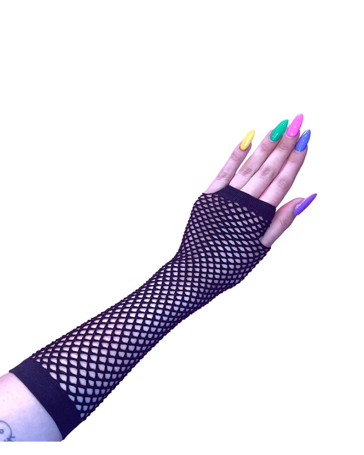 zwarte lange gaas handschoenen, techno outfit