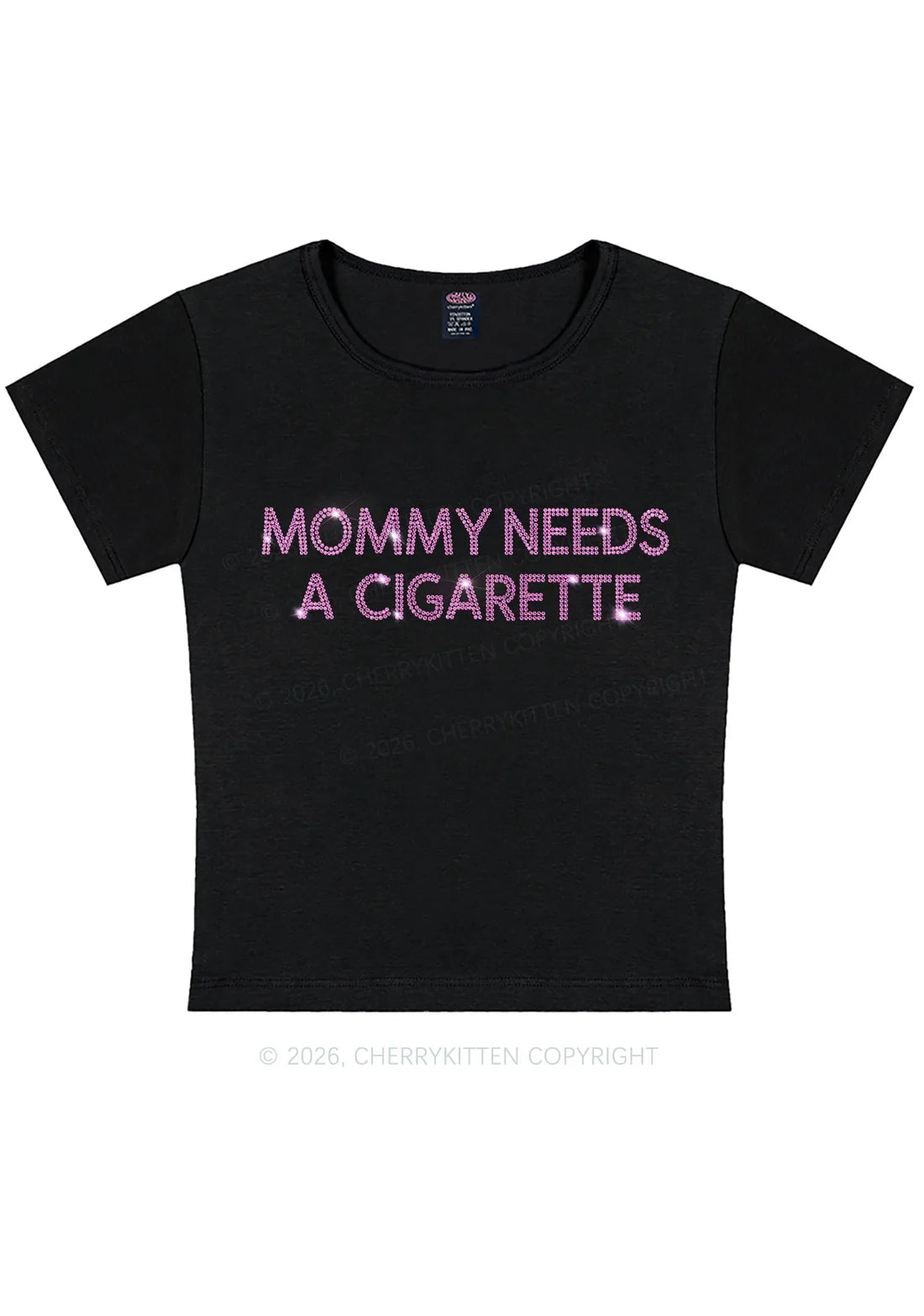 Cherry Kitten - Mommy needs a cigarette - Zwart met roze rhinestones