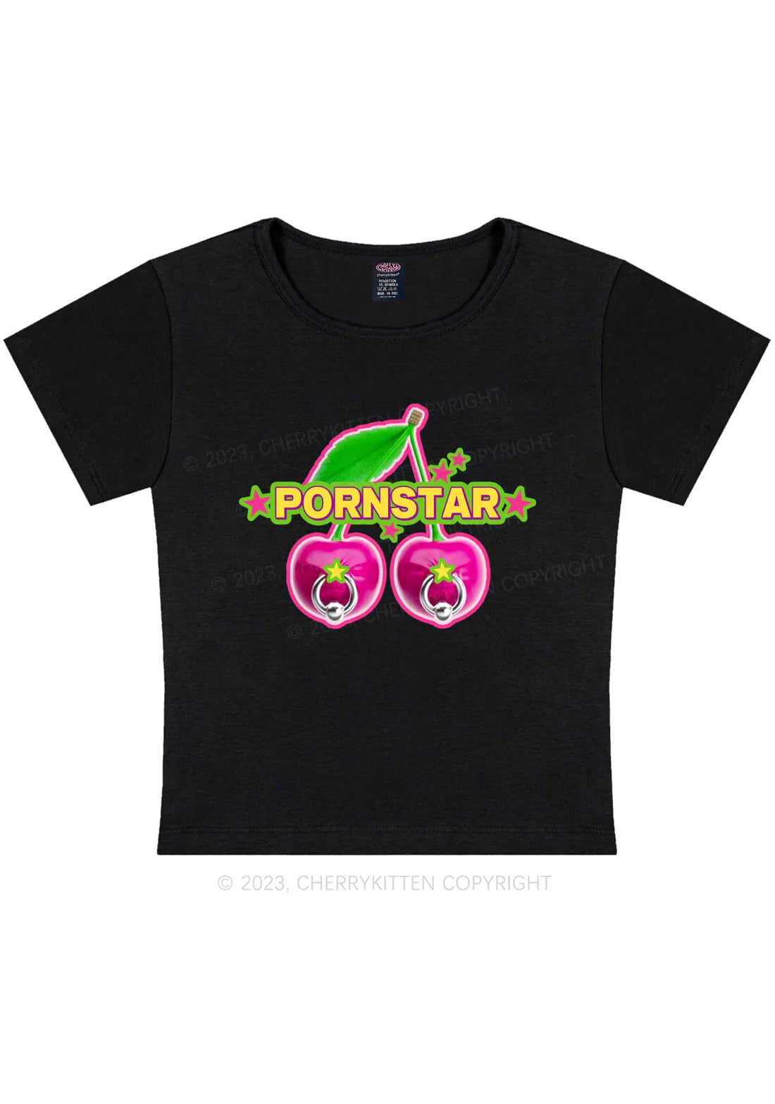 Cherry Kitten – Kurz geschnittenes Pornstar-Baby-T-Shirt – Schwarz