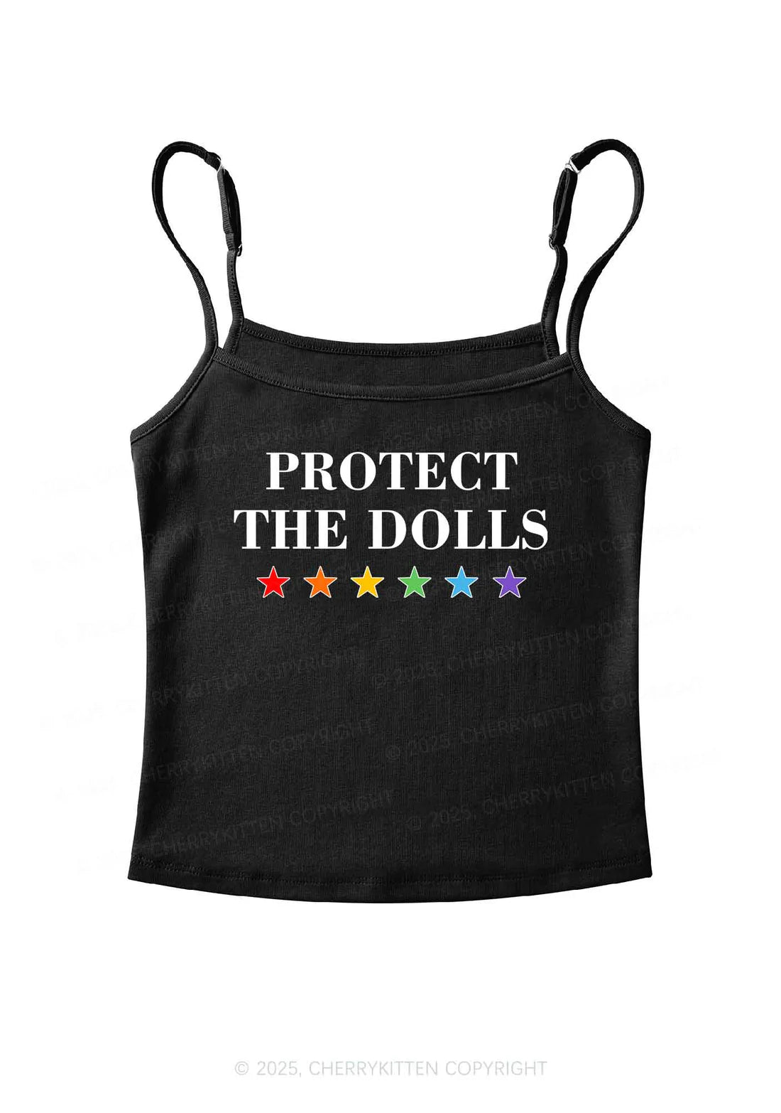 Cherry Kitten - Protect the Dolls spaghetti top - Zwart