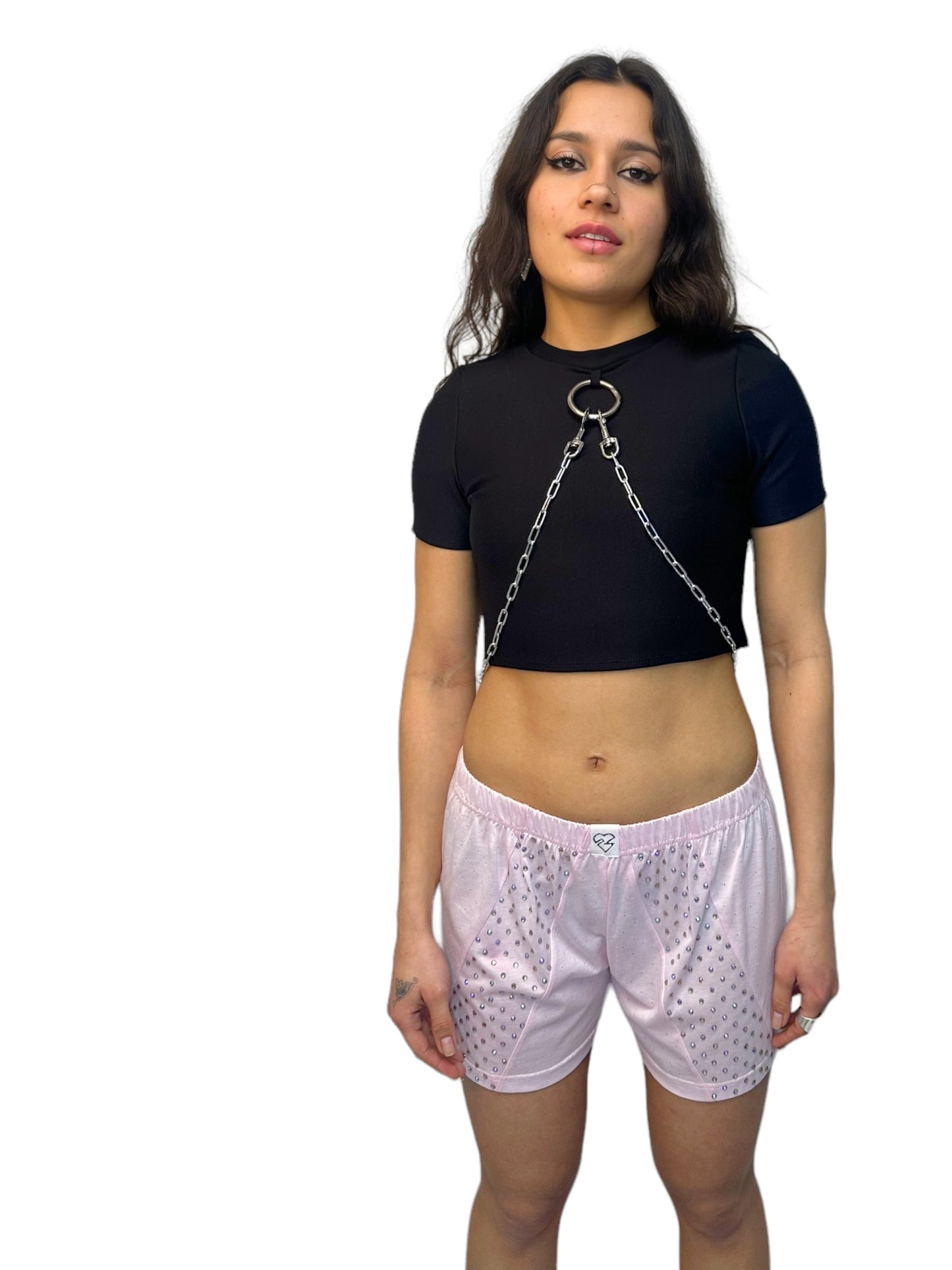 meisje met roze diamanten broekje, ravewear