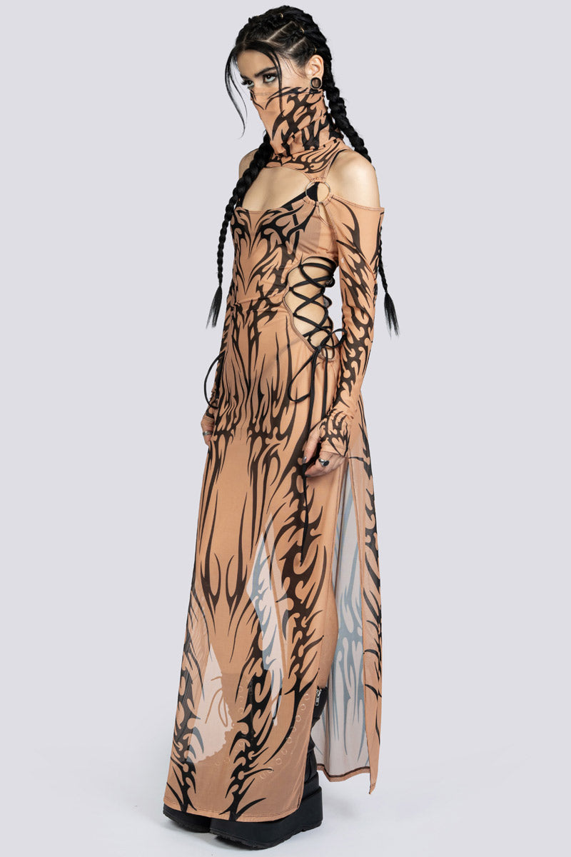 Devil Walking - Sandstorm lace up maxi dress