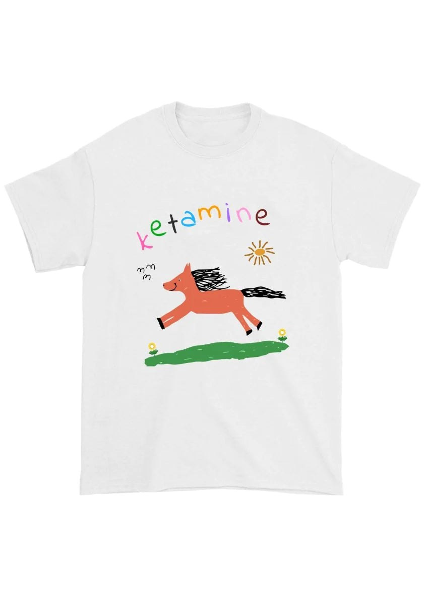 wit shirt met paard en ketamine, rave outfit
