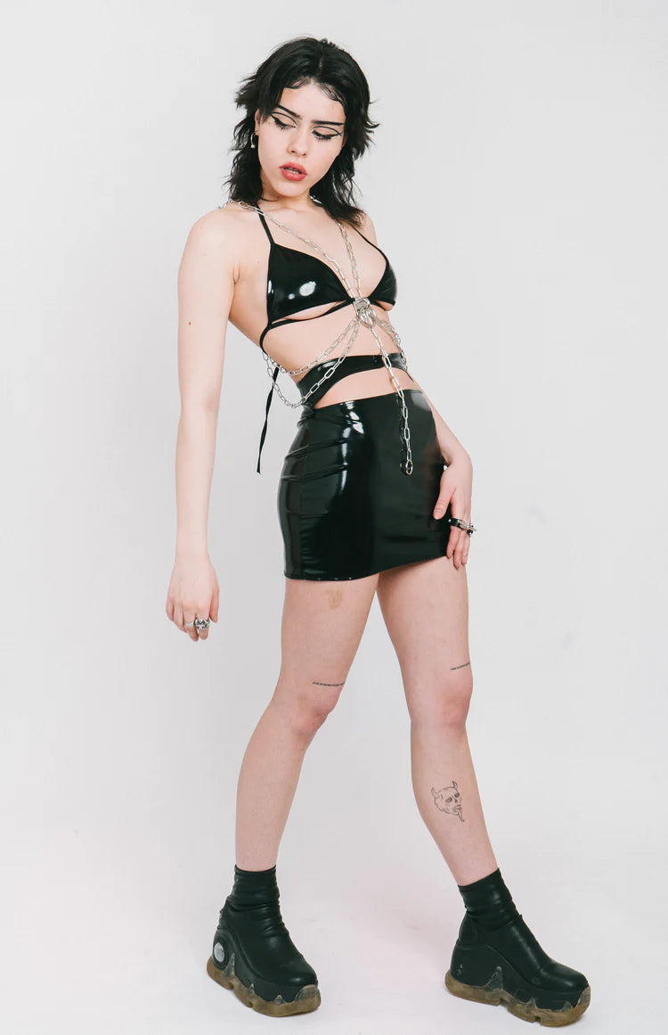 kinky wear, kinky outfit, kinky rokje, vinyl rokje, party outfit