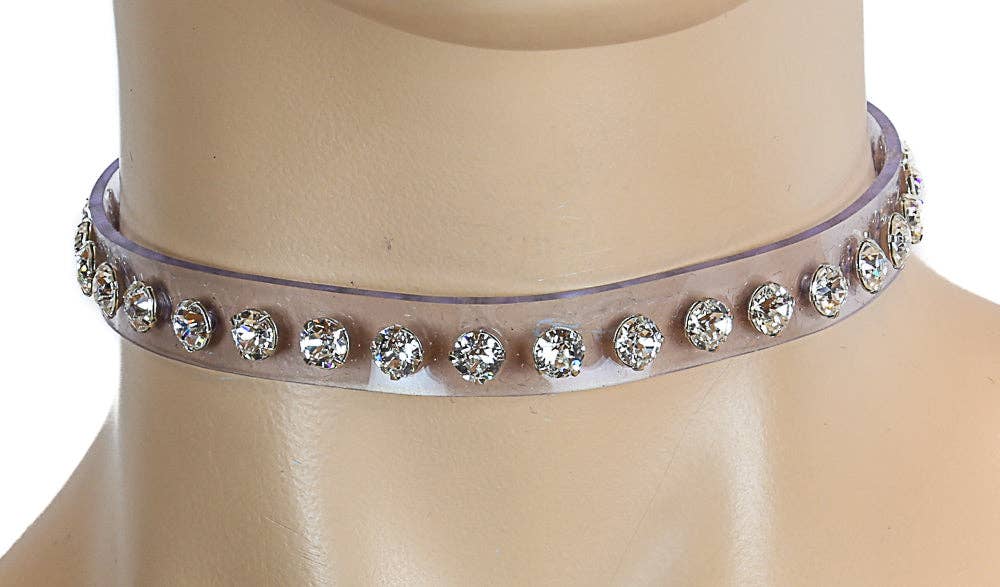 Funk Plus - Transparante vinyl choker met rhinestones - Verkrijgbaar in lichtroze en aurora