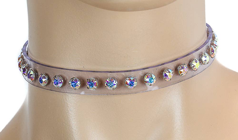 Funk Plus - Transparante vinyl choker met rhinestones - Verkrijgbaar in lichtroze en aurora