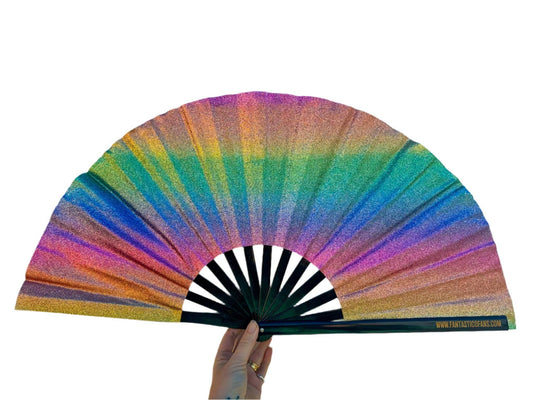 Fantastico Fan - XXL waaier - Regenboog glitter