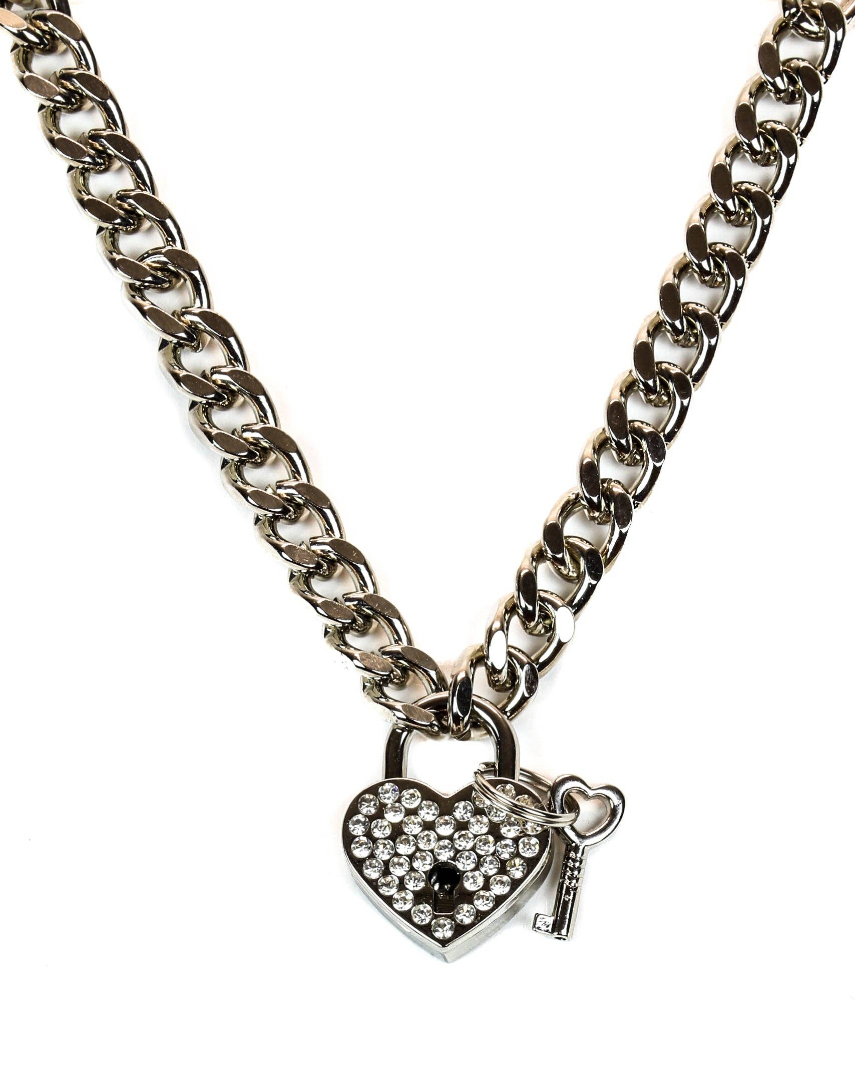 cuban chain rhinestone heart necklace