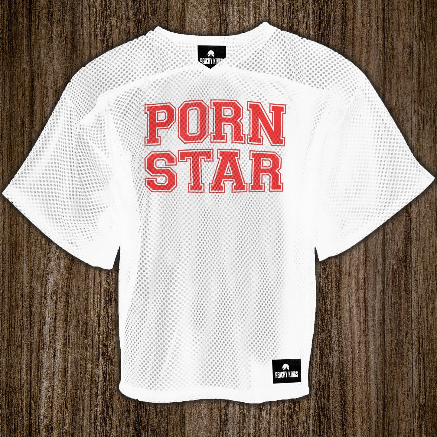 Peachy Kings - "PORN STARY" Mesh Football Jersey - Wit en rood
