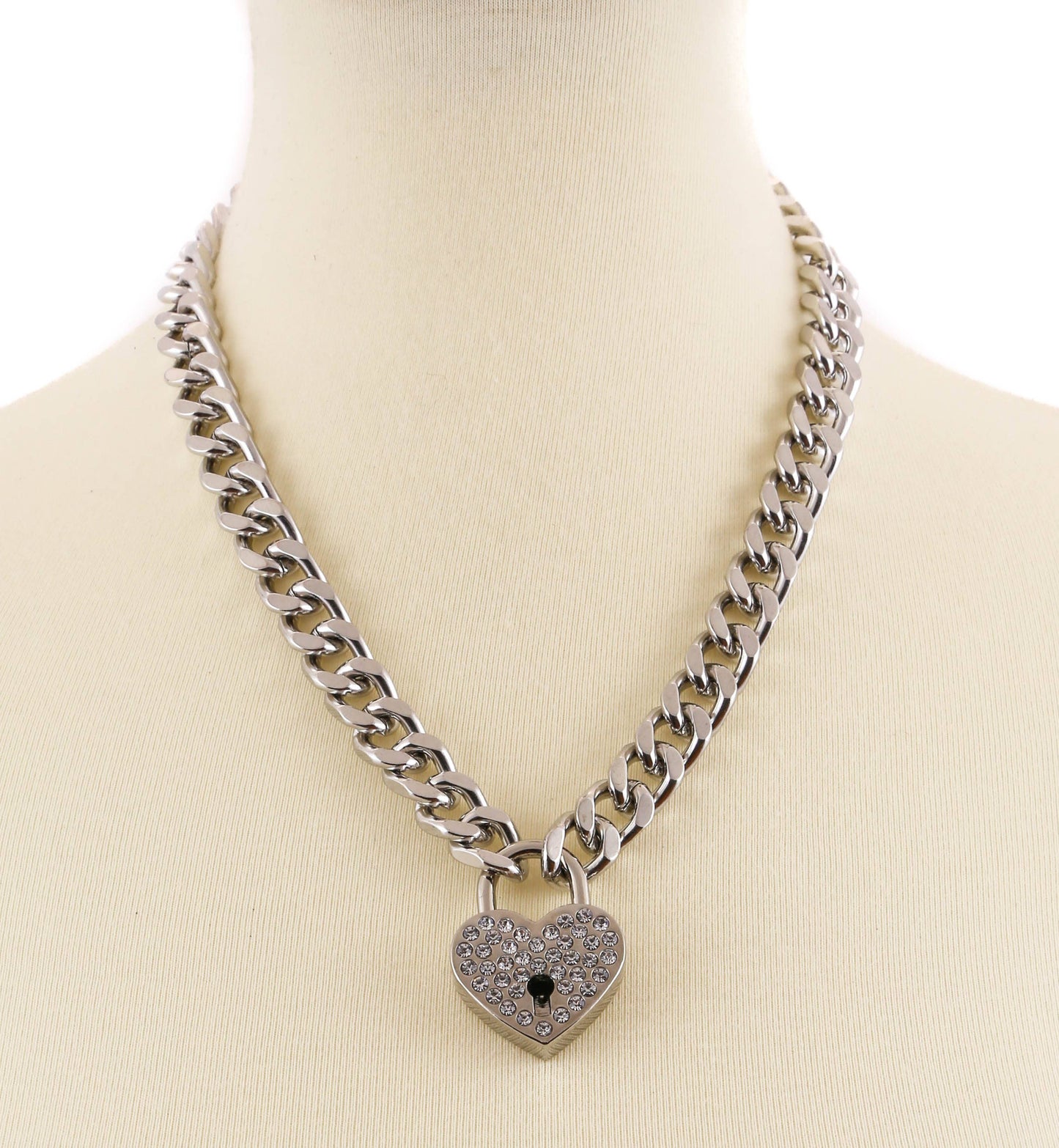 cuban chain rhinestone heart necklace