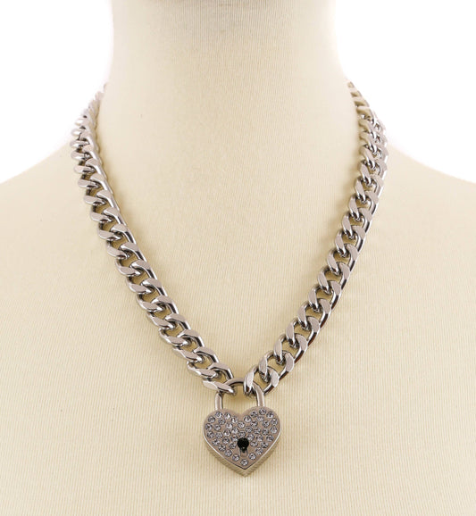 cuban chain rhinestone heart necklace