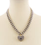 cuban chain rhinestone heart necklace