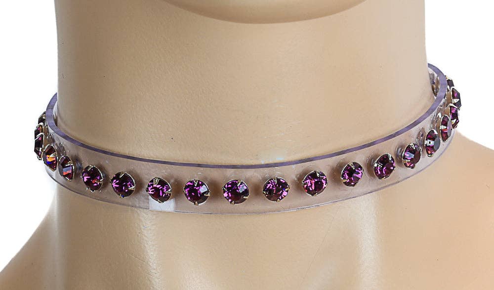 Funk Plus - Transparante vinyl choker met rhinestones - Verkrijgbaar in lichtroze en aurora