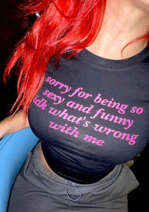 sorry for being so funny, rave crop top, rave baby tee, rave shirt, techno cropped tee, club outfit, rave outfit