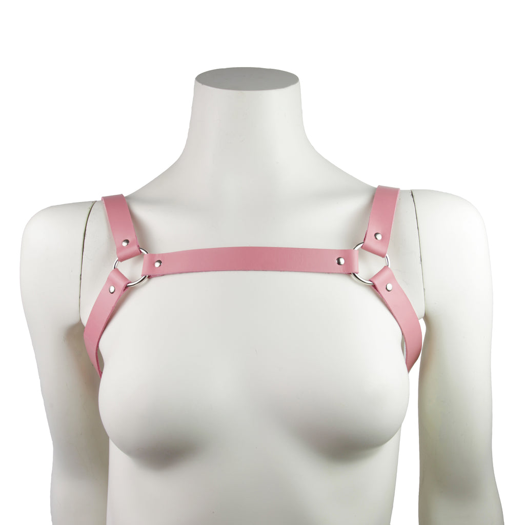 roze leren harnas, fetish wear, leren harnas, roze harnas, party harnas, rave harnas, harness