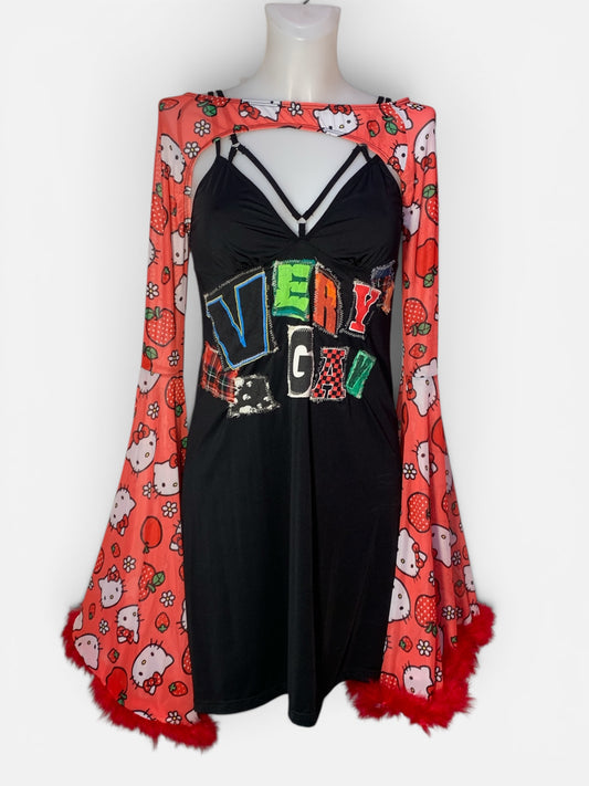 mesh hello kitty mouwen met bont