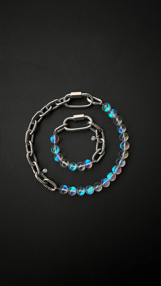 rave set, rave chain en rave armband met glazen kralen, rave accessoires