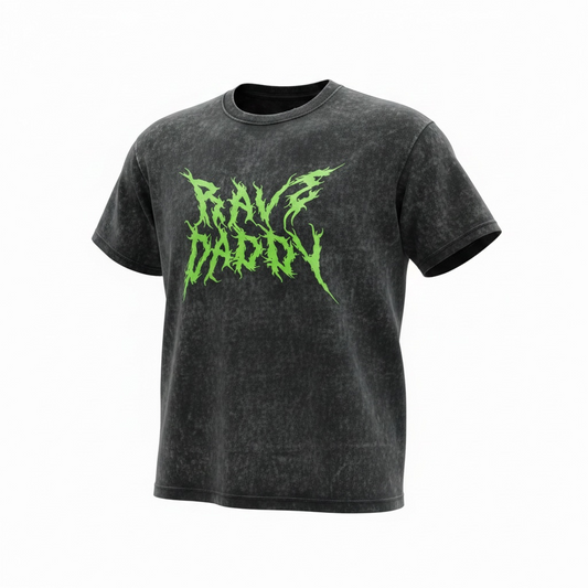 RAVE DADDY WASHED TEE MET GROENE LETTERS