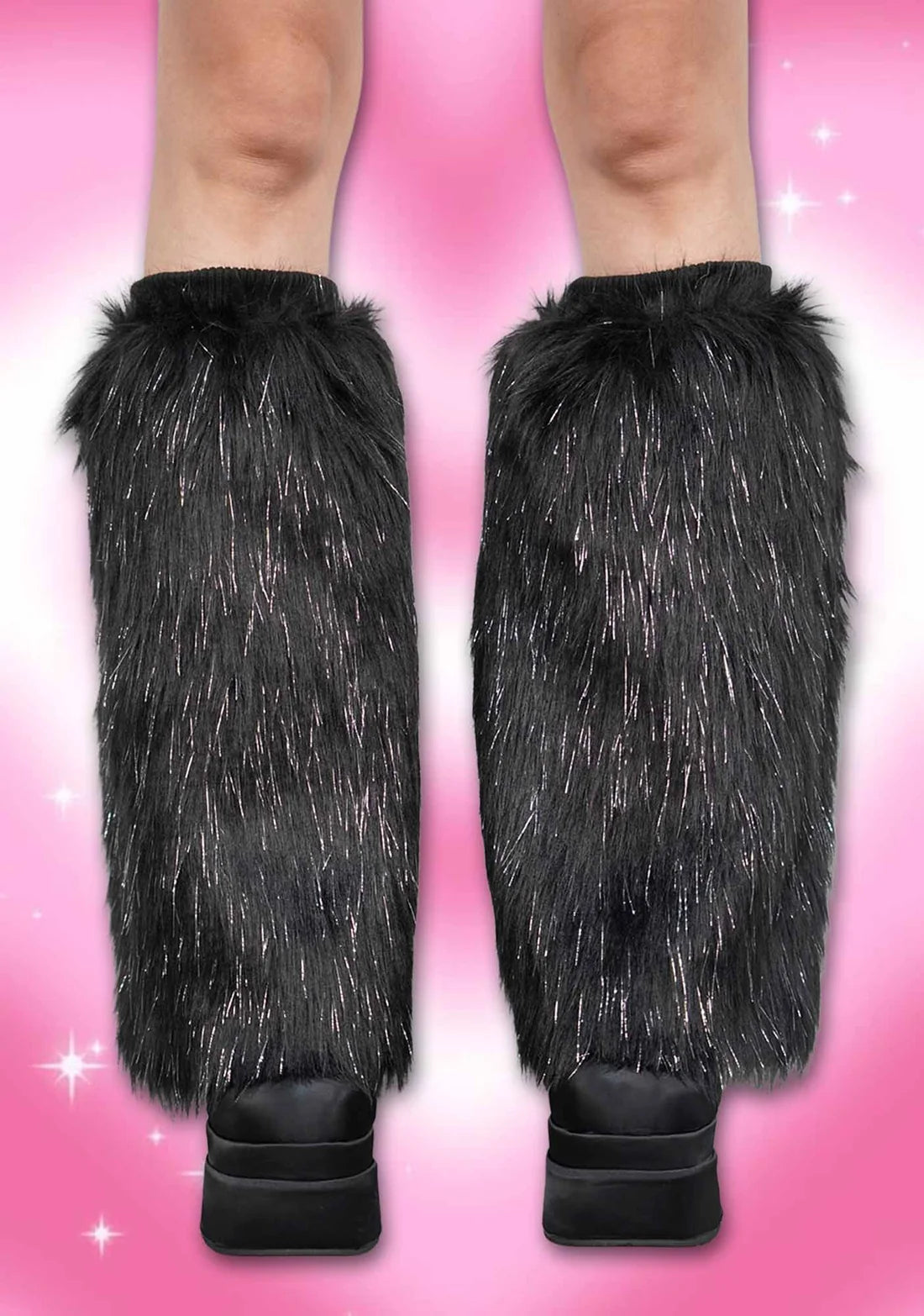 FAC SHOP - Fluffy beenwarmers - Zwart met zilveren glitter