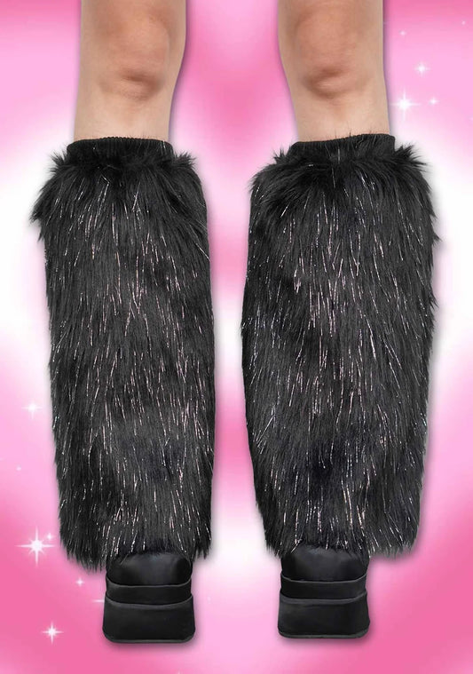 FAC SHOP - Fluffy beenwarmers - Zwart met zilveren glitter