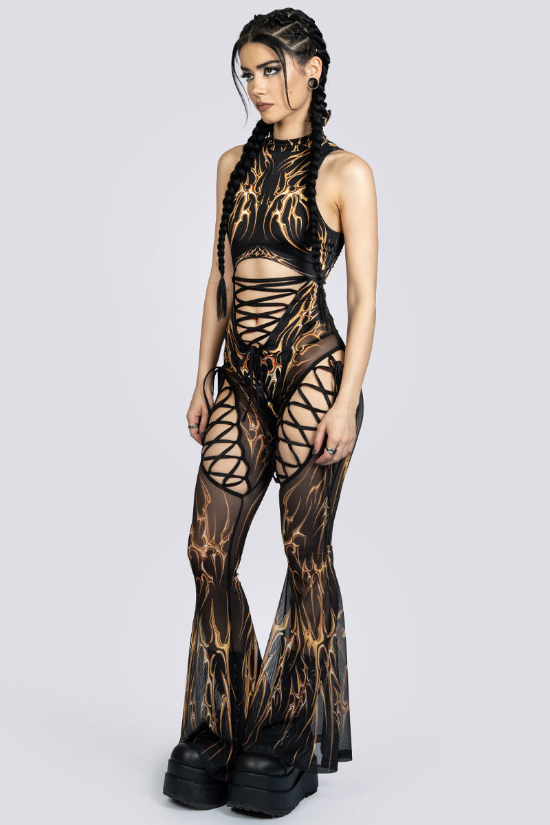 zwart gouden tribal jumpsuit