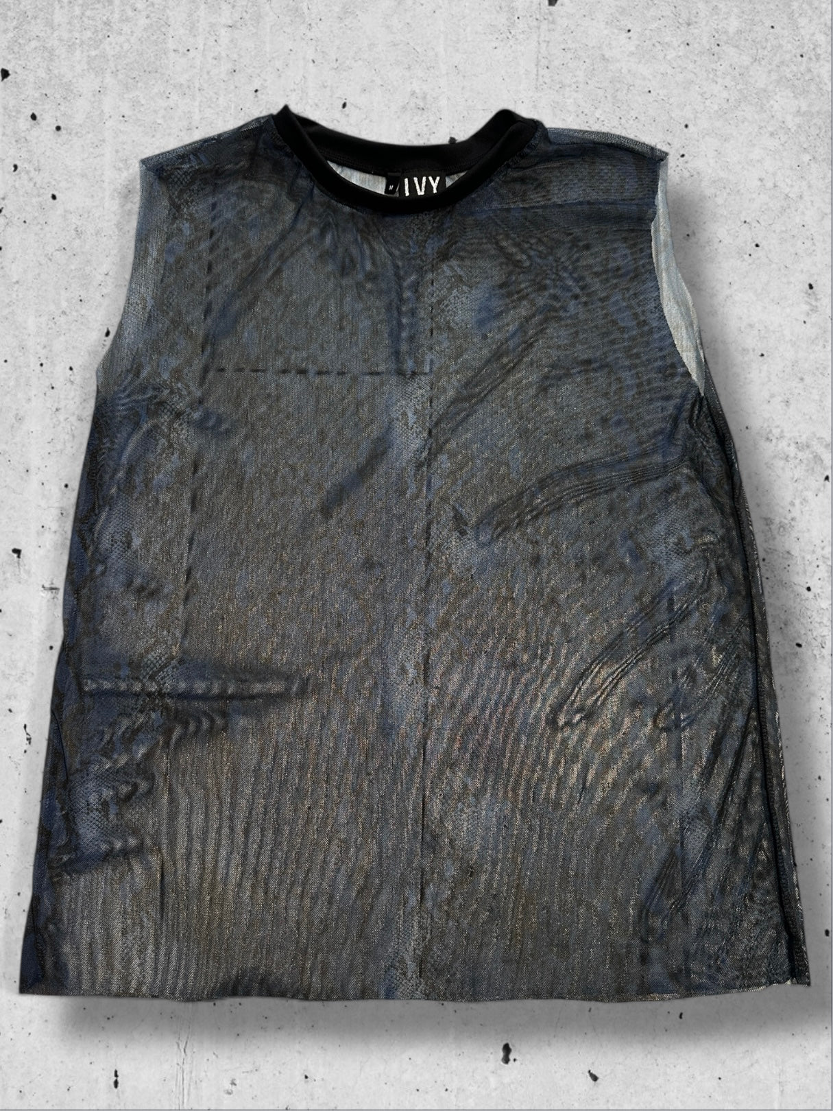 blauwe mesh slangenprint tank top 