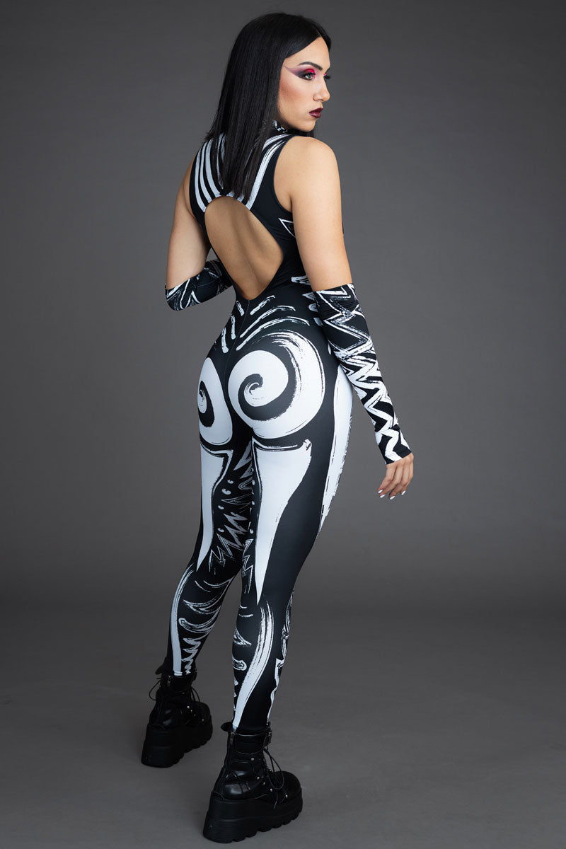 Rave Outfit Call Of The Tribe Cut Out Catsuit Back View