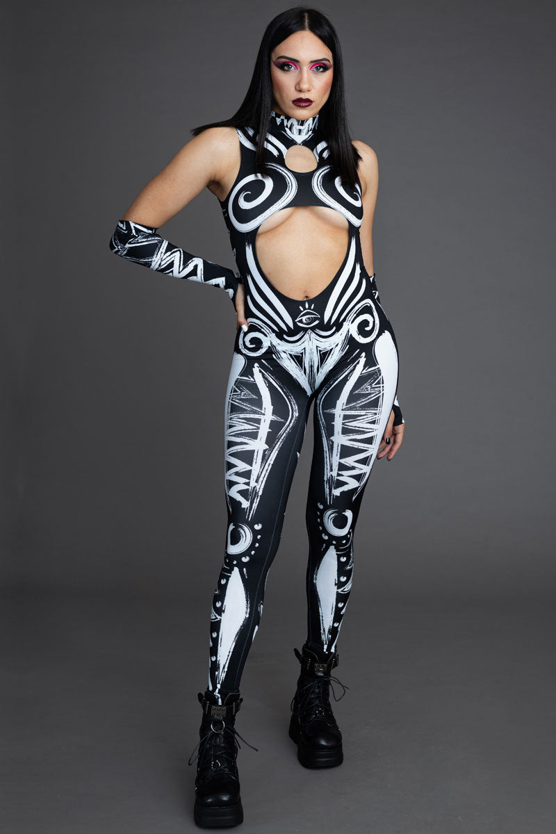 Rave Outfit Call Of The Tribe Cut Out Catsuit Full View