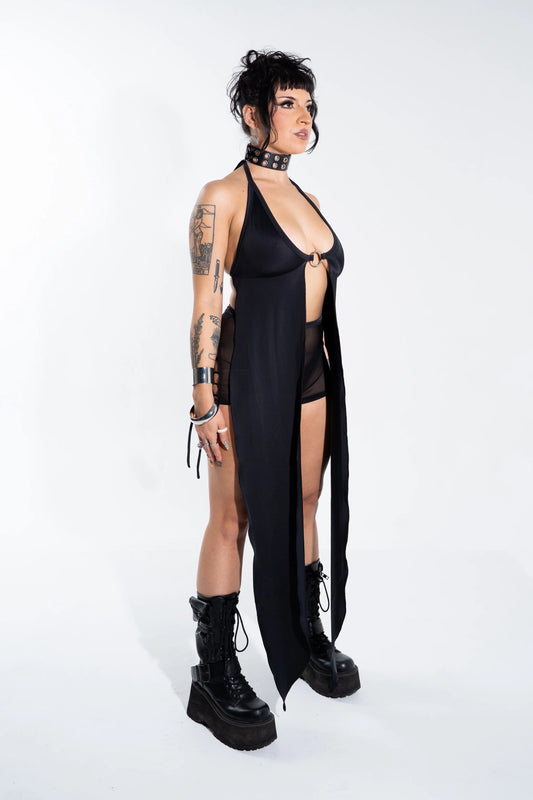 cascade maxi jurk top in zwart