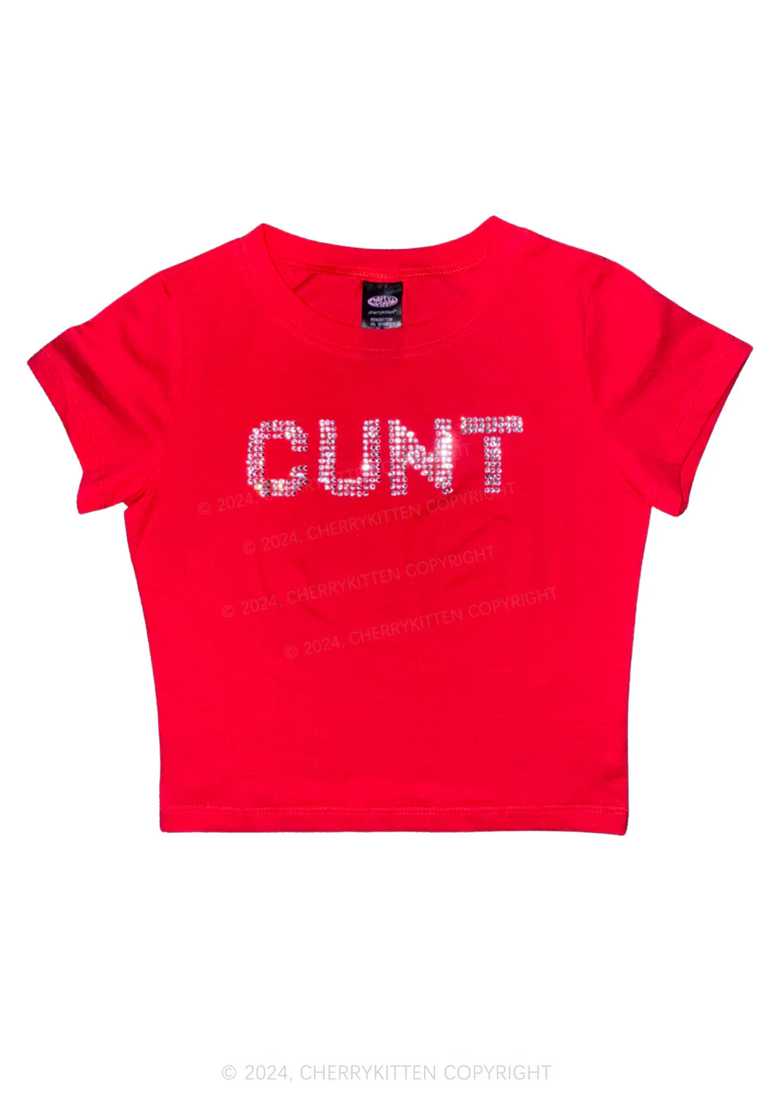 cunt cropped tee met rhinestones, ravewear