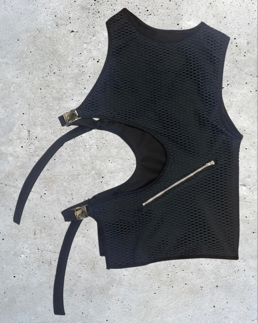 FAC SHOP - "Go Hard or go Home Tank Top" - Cut out tank top met gespen - Zwart