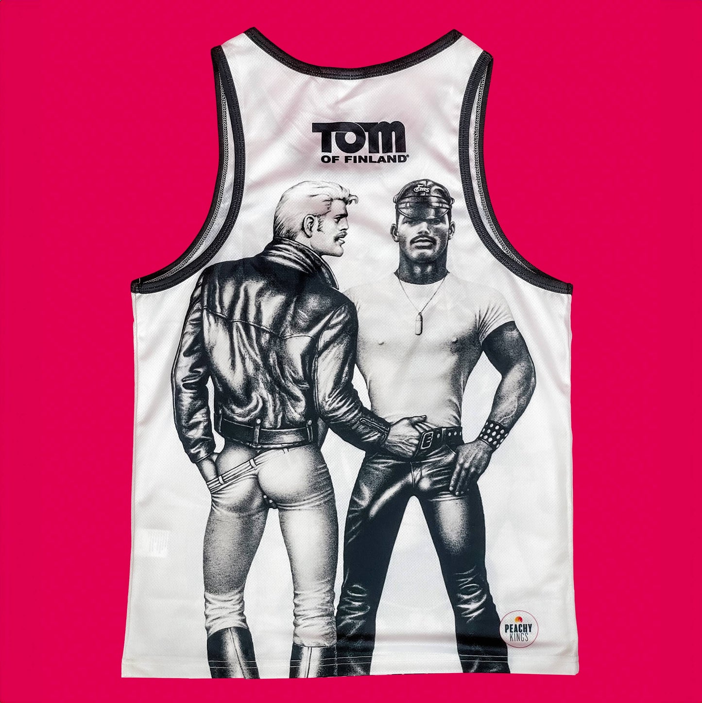 Peachy Kings -Tom of Finland Mesh Tank Top — "TOM 73 — Classic" - Wit en zwart