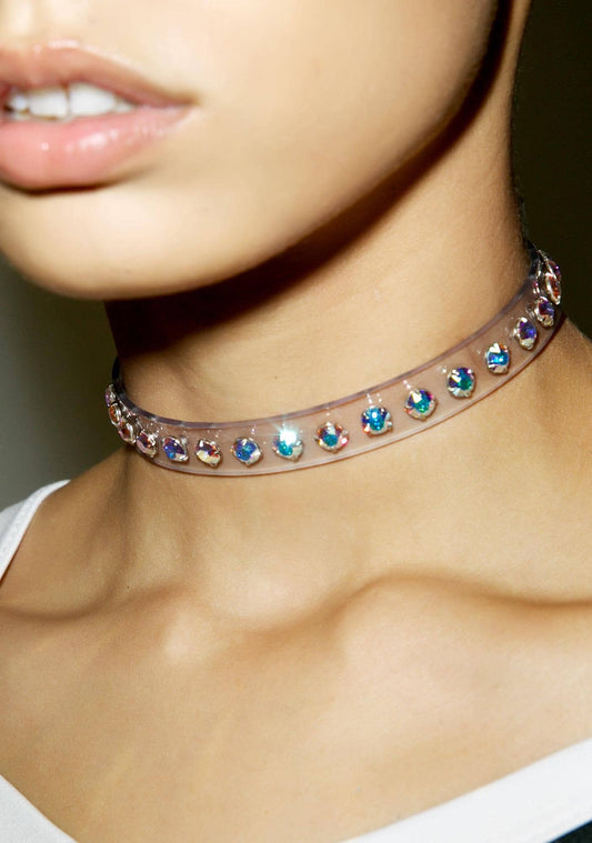 Transparante vinyl choker met strass