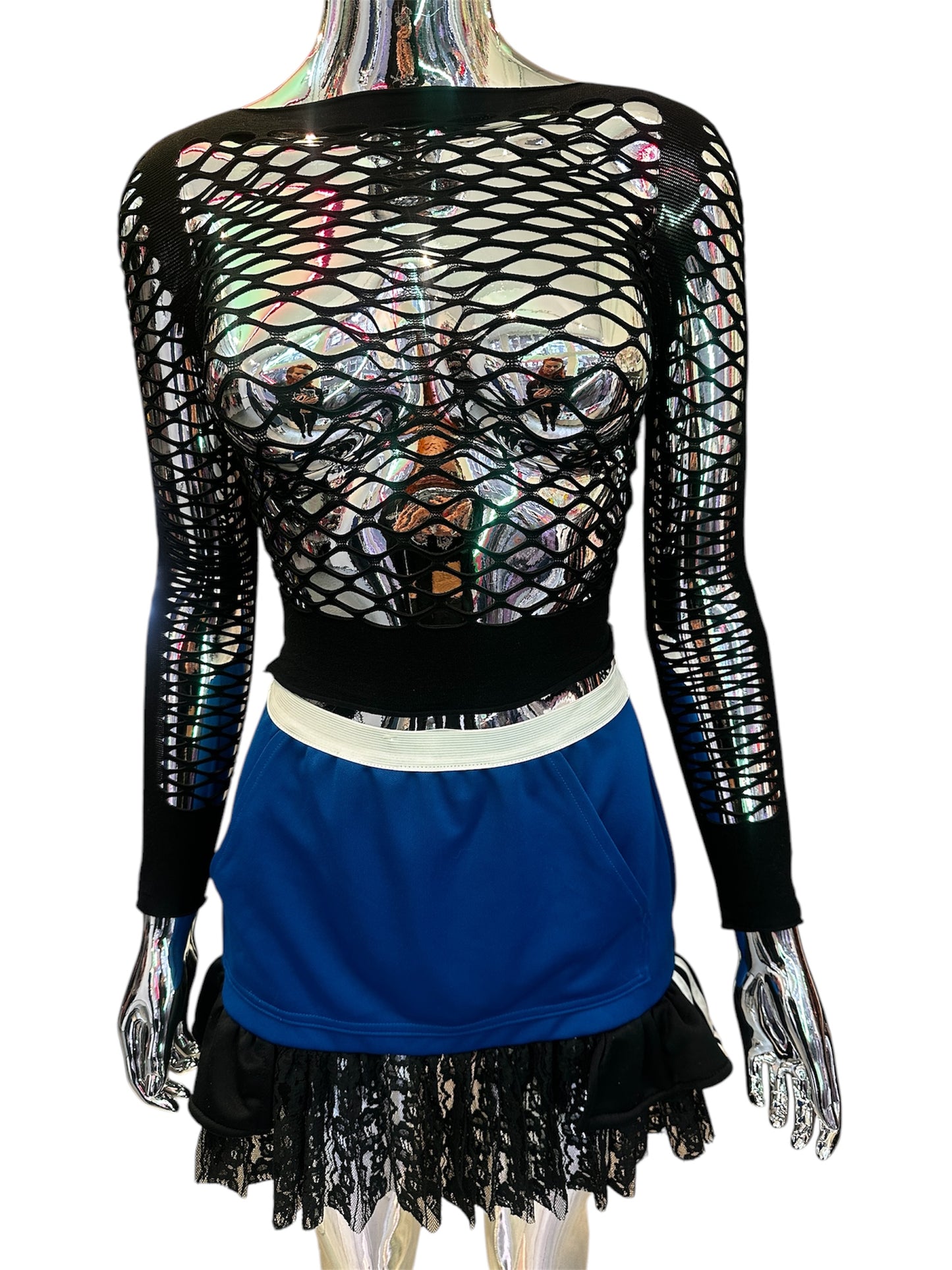 fishnet top zwart met lange mouwen