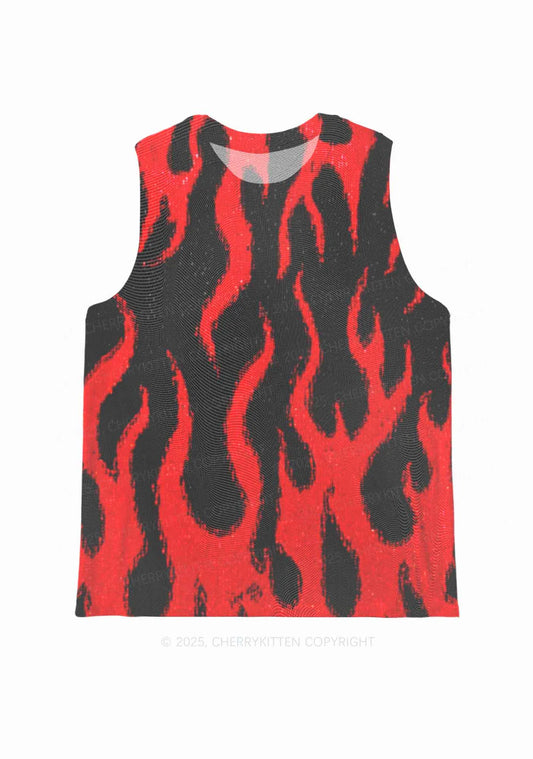Cherry Kitten - Vlammen mesh tank top - Zwarte en rood