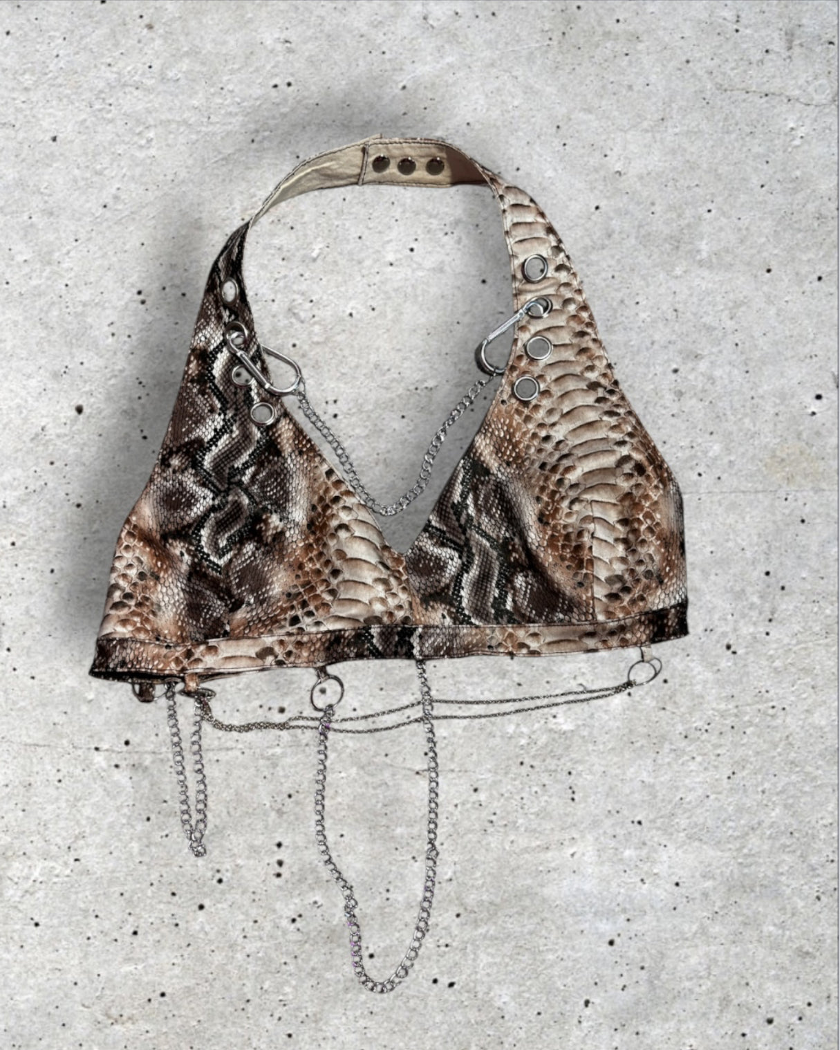FAC SHOP - "Hard Chaincore Top - Halter top with chains - Available in snakeskin print brown and black