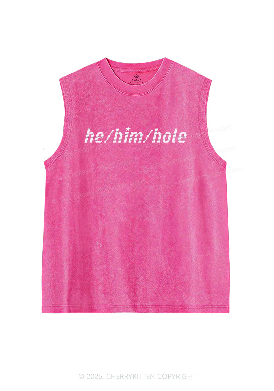he/him/hole roze tank top