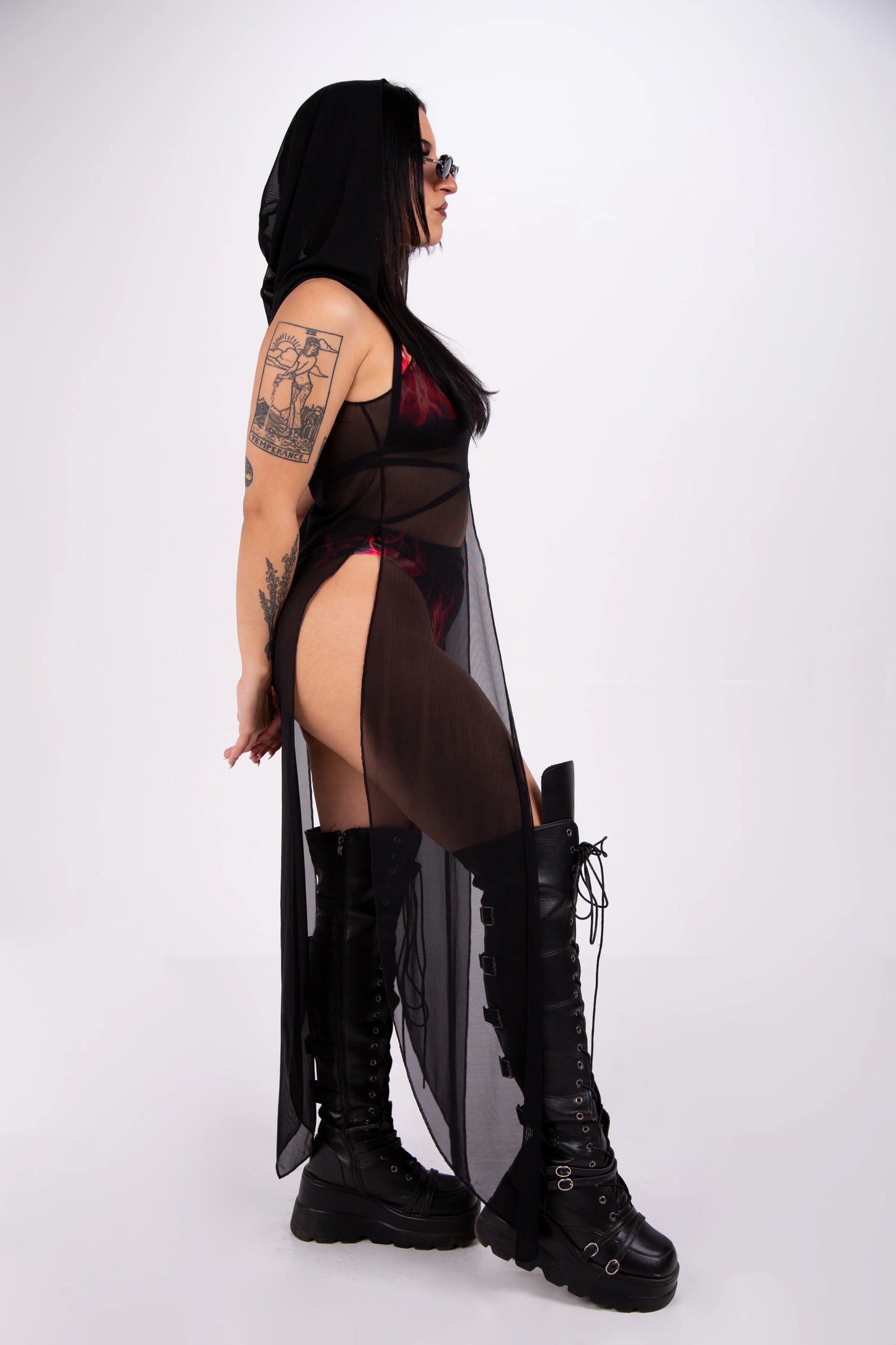 Rave with mi Gente - La Cosa hooded transparante jurk - Zwart