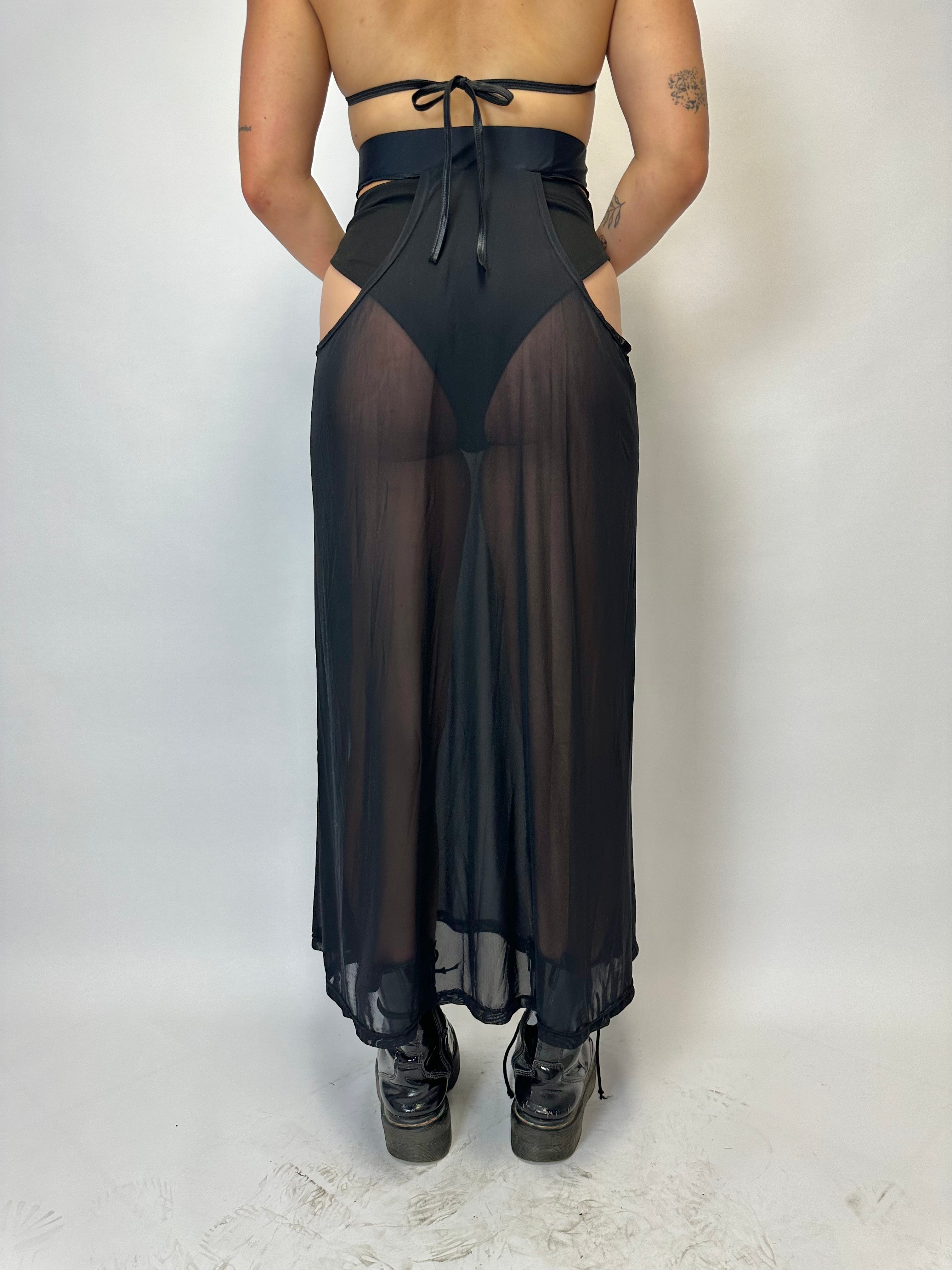 Black maxi mesh skirt with cut outs by Claudia Vitali
